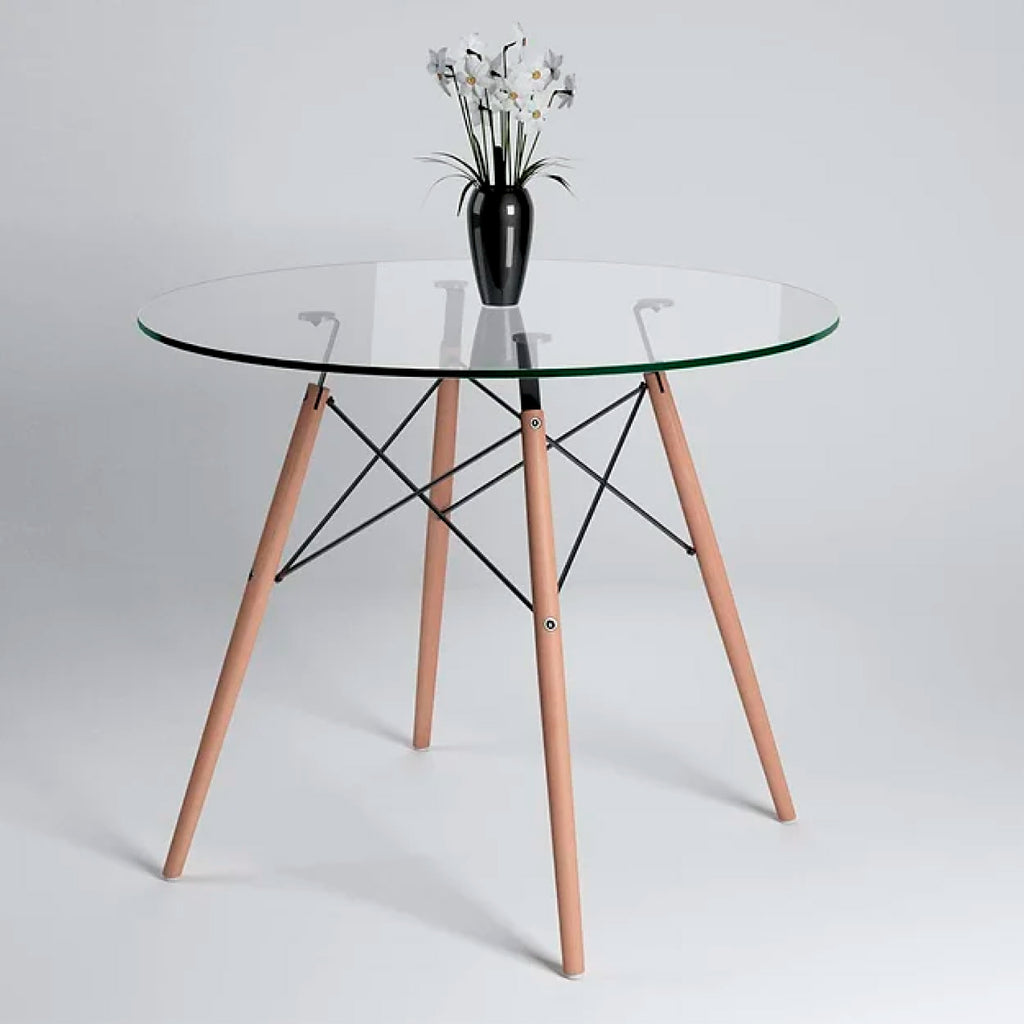 Mesa Eames 100cm redonda de vidrio