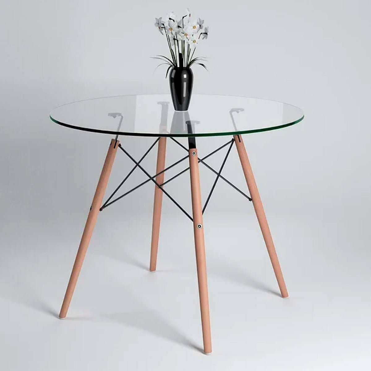 Mesa Eames 100cm redonda de vidrio