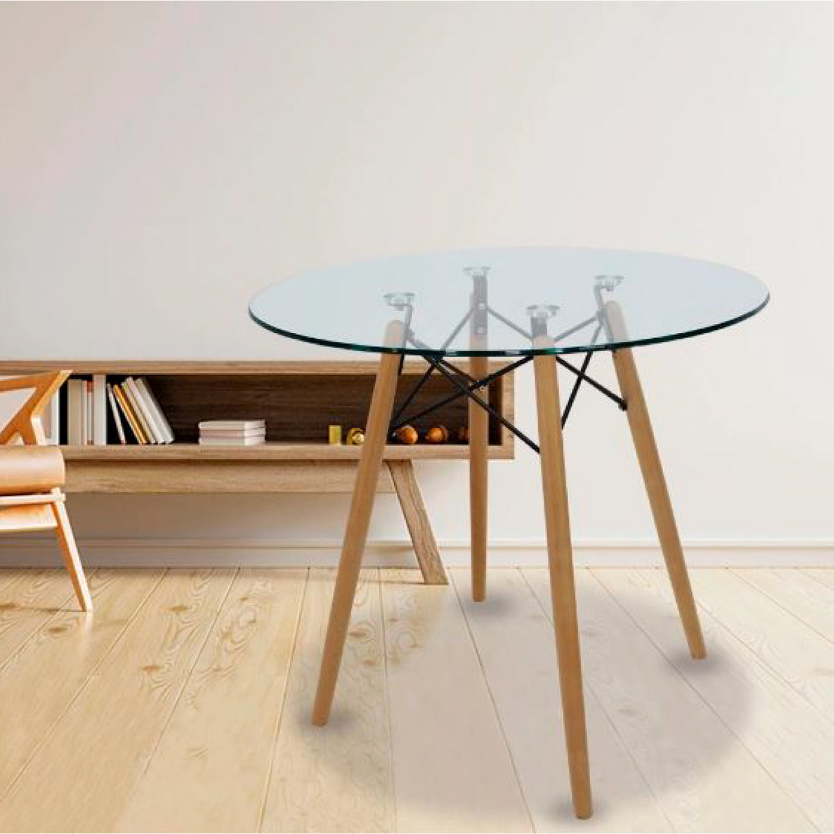 Mesa Eames 80cm redonda de vidrio