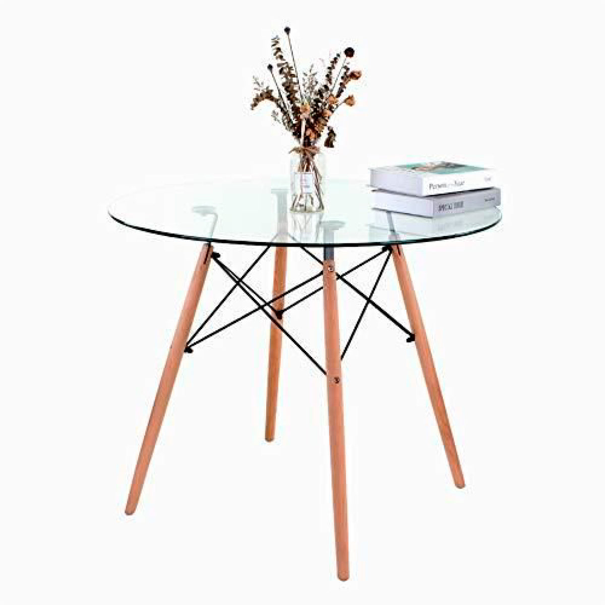 Mesa Eames 80cm redonda de vidrio