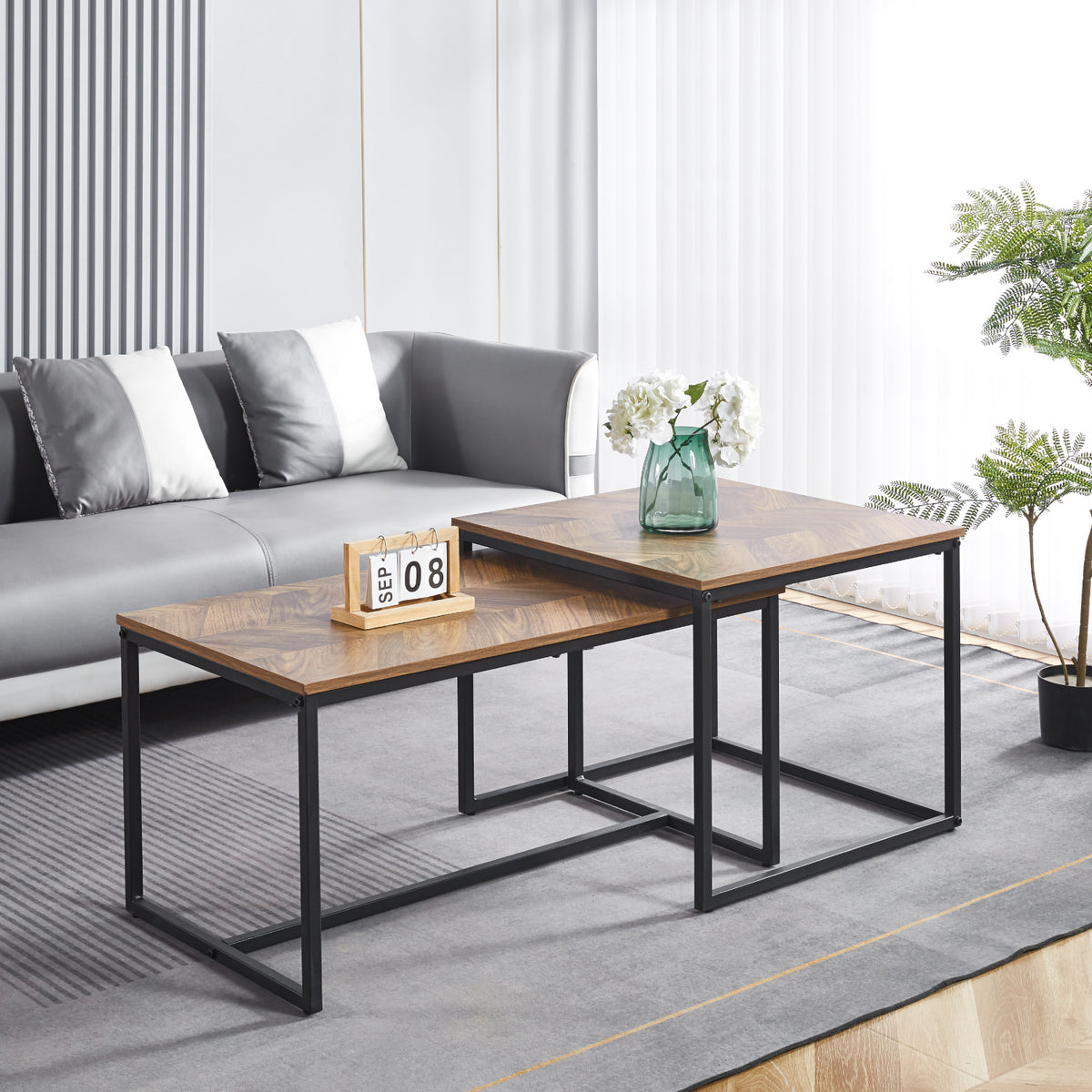 Mesa de centro doble rectangular - Madera clara