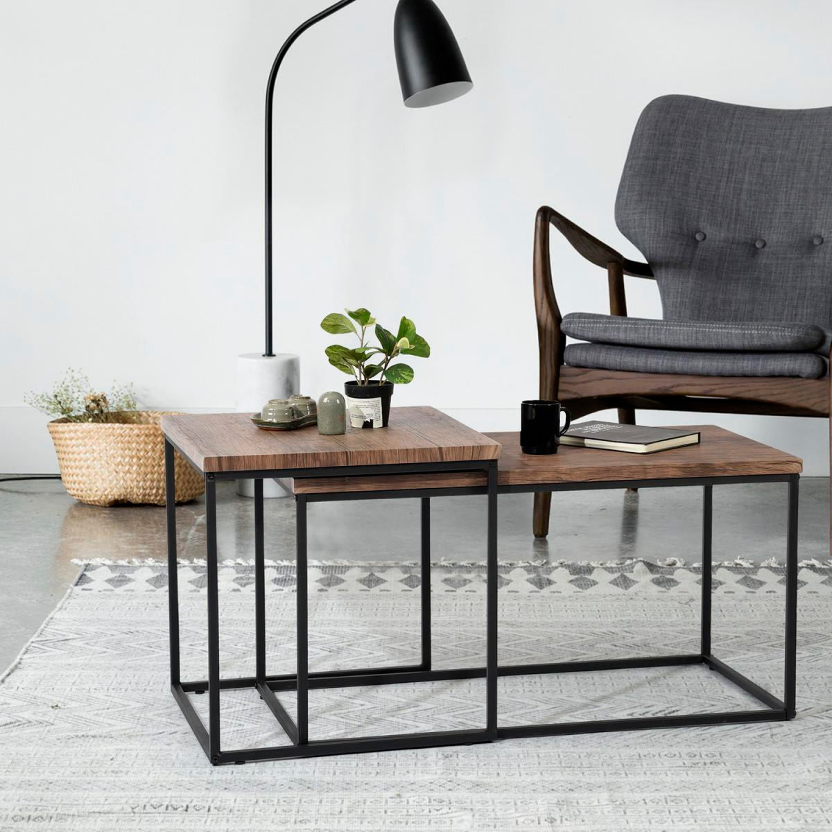 Mesa de centro doble rectangular - Madera clara