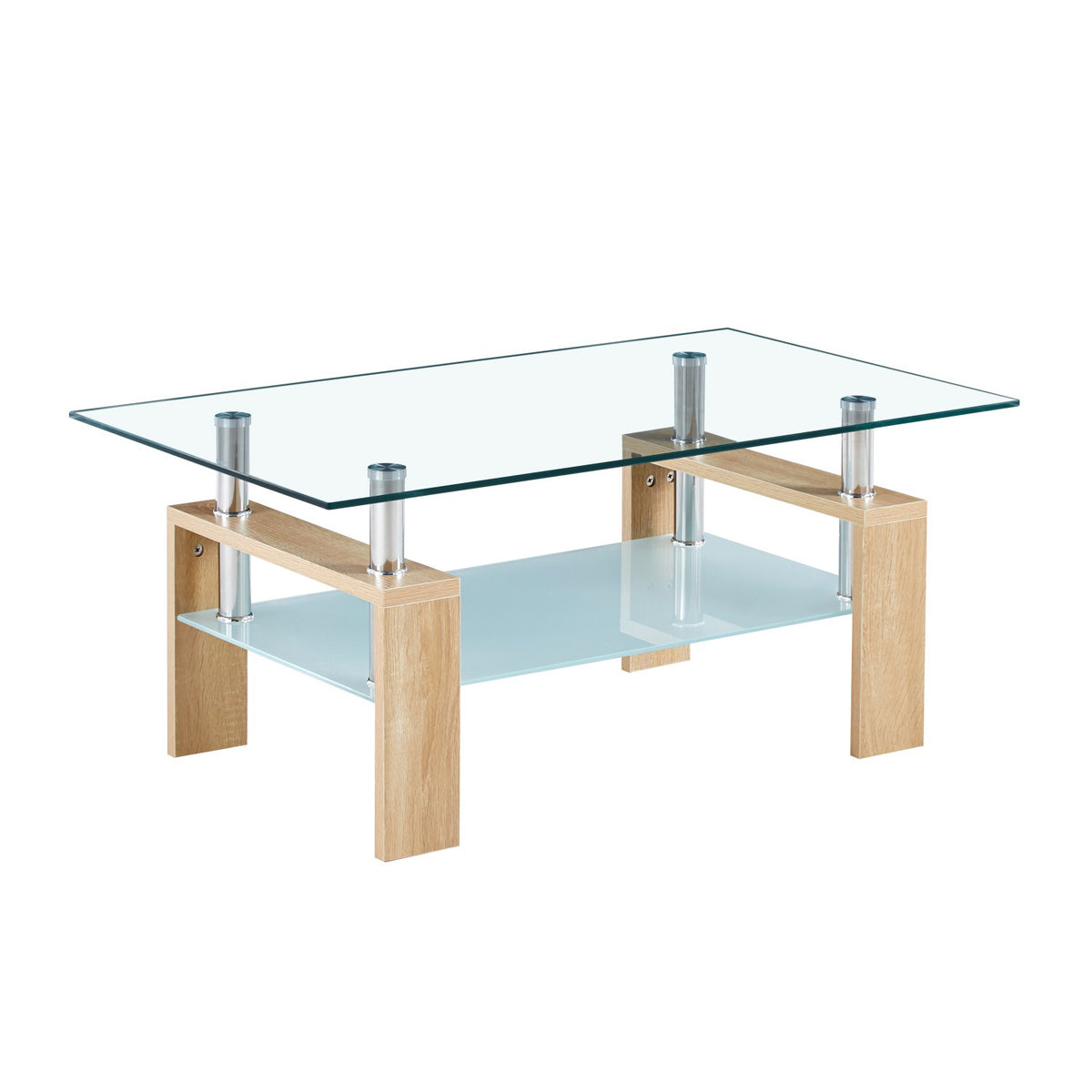 Mesa de Centro Rectangular de Vidrio - Madera clara