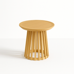 Mesa Redonda de 50 cm Madera Natural con Base Estilo Rejilla