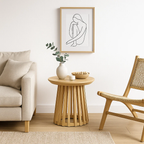 Mesa Redonda de 50 cm Madera Natural con Base Estilo Rejilla