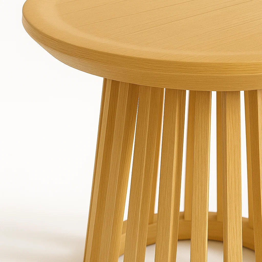 Mesa Redonda de 50 cm Madera Natural con Base Estilo Rejilla