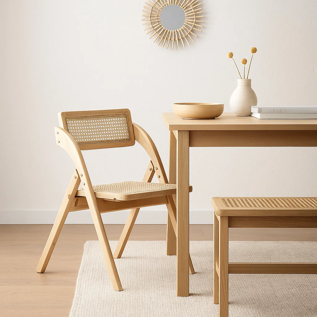 Silla Ambar Plegable de Madera Rattan Natural