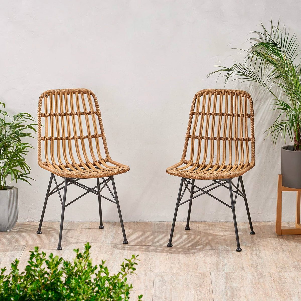 Pack de 4 Sillas de Comedor Terraza Rattan Grecia Color Madera
