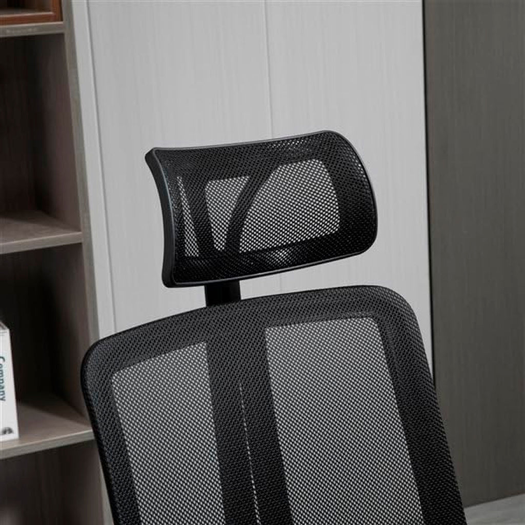 Silla de oficina mesh negra ejecutiva con apoyabrazos y cabeza