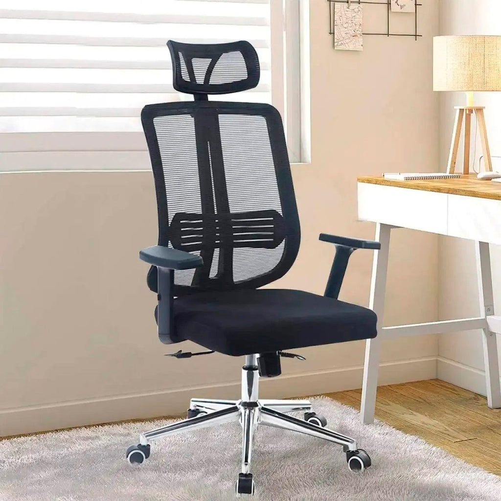 Silla de oficina mesh negra ejecutiva con apoyabrazos y cabeza