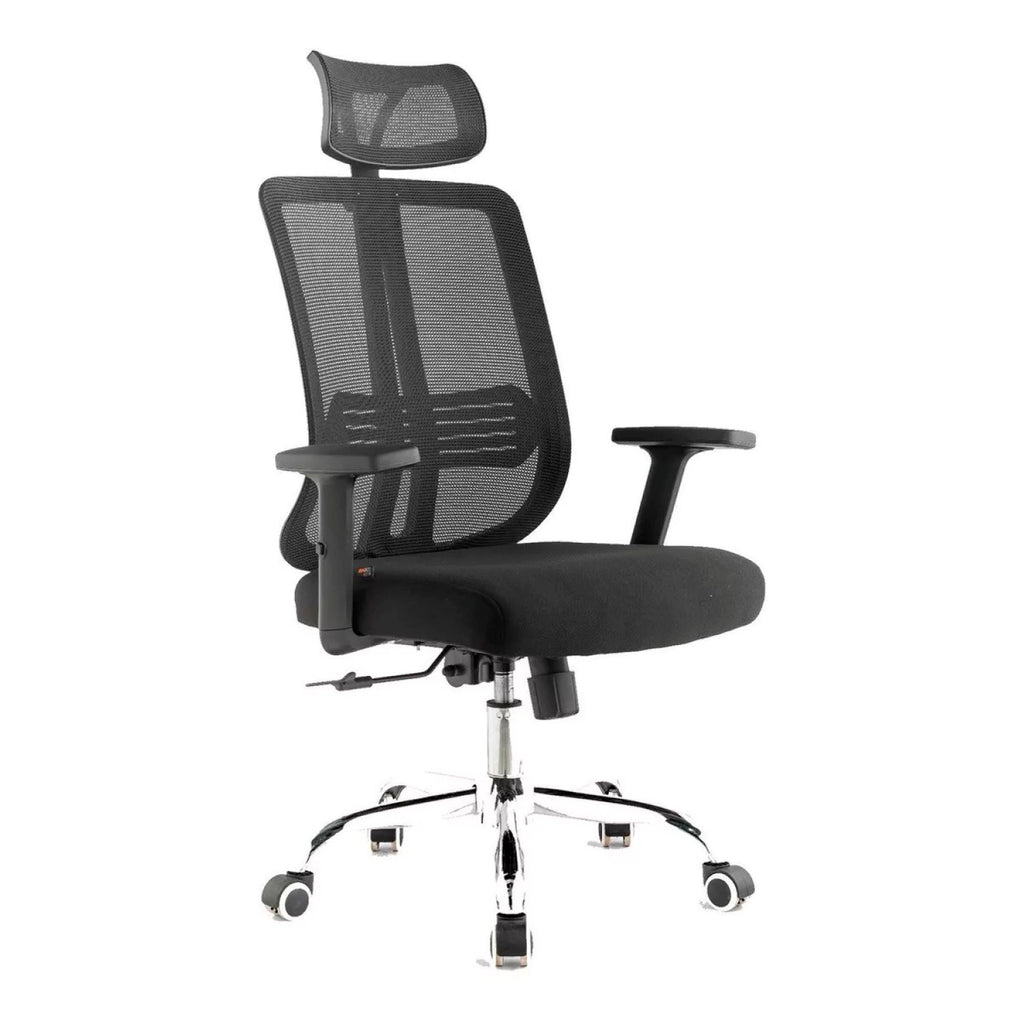 Silla de oficina mesh negra ejecutiva con apoyabrazos y cabeza