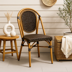 Silla de Exterior Estilo Francés con Marco Dorado y Ratán Oscuro