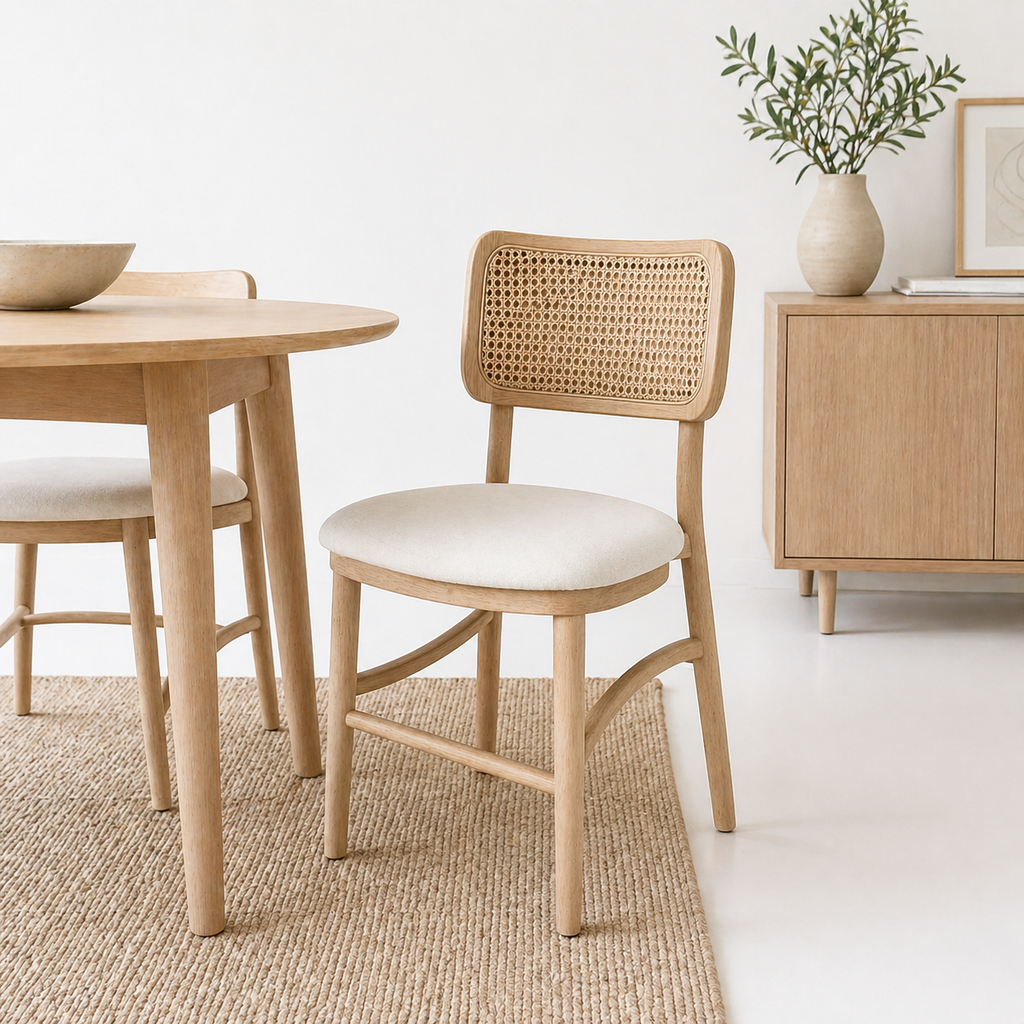 Pack de 2 Sillas de Estilo Natural con Respaldo Tejido y Asiento Acolchado