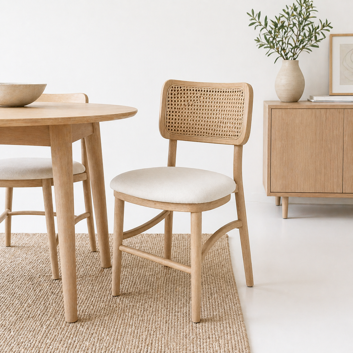 Pack de 2 Sillas de Estilo Natural con Respaldo Tejido y Asiento Acolchado