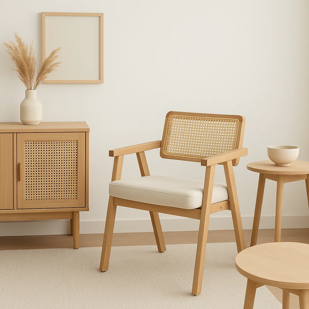 Pack de 2 Sitiales Acolchado Chandigarh Butaca Rattan - Madera