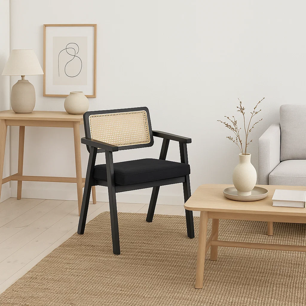 Pack de 2 Sitiales Acolchado Chandigarh Butaca Rattan - Negro