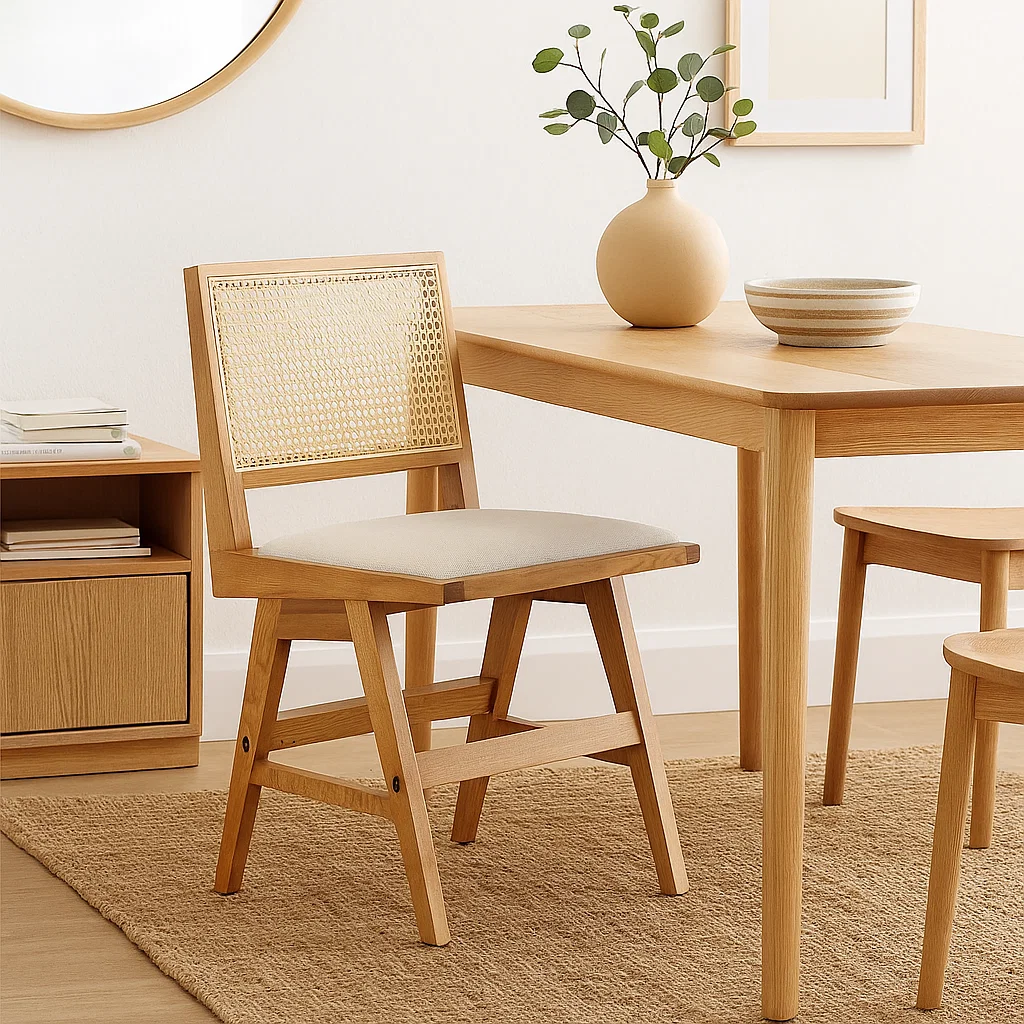 Silla Aura de Rattan con Asiento de Tela - Natural Beige