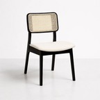Pack de 2 Sillas de Comedor con Respaldo de Ratán y Asiento Tapizado - Beige