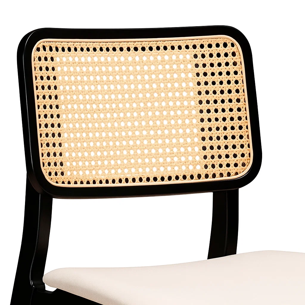 Pack de 2 Sillas de Comedor con Respaldo de Ratán y Asiento Tapizado - Beige