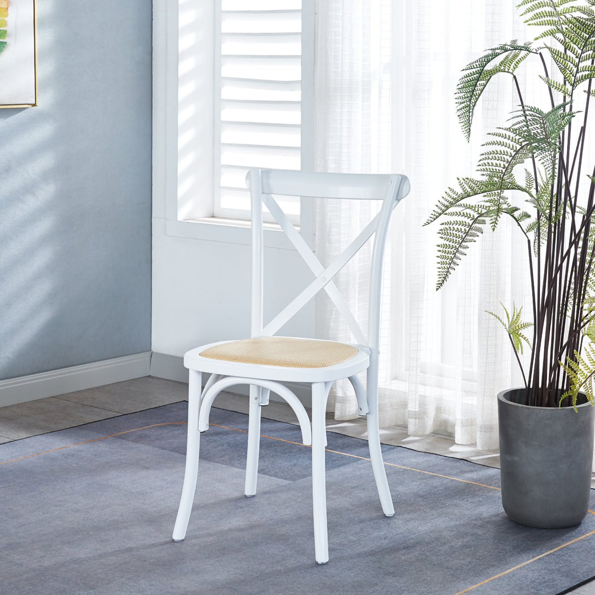 Silla Crossback Madera y Rattan - Blanca