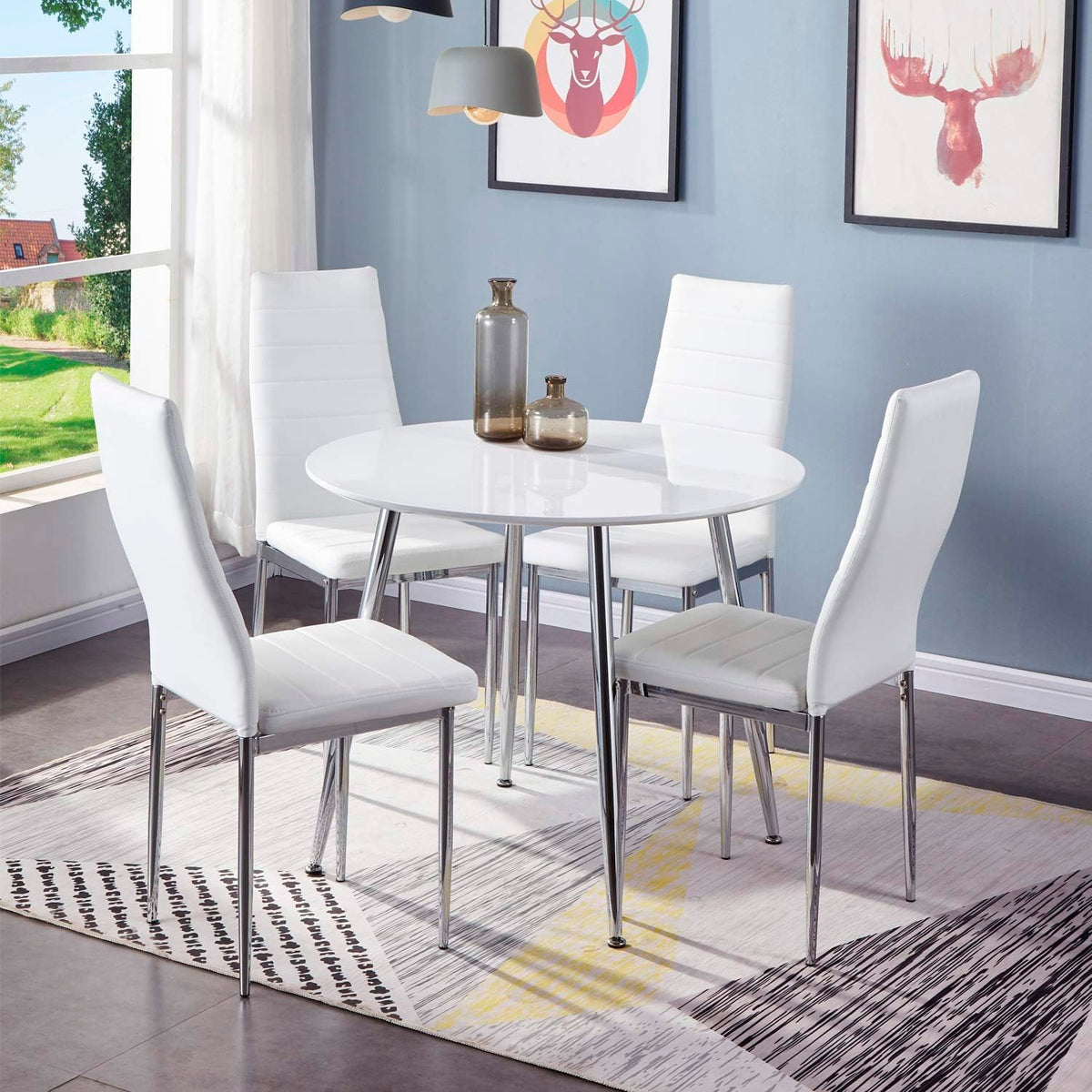 Pack de 4 Sillas Dining Liana con patas cromadas - Blanca