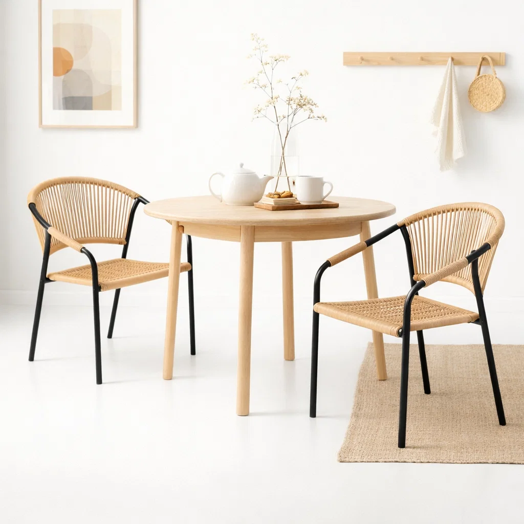 Silla FLET - Estructura Negra con Respaldo Encordado Beige