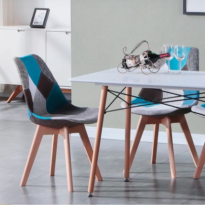 Pack de 4 Sillas Eames Patchwork Wood - Celeste