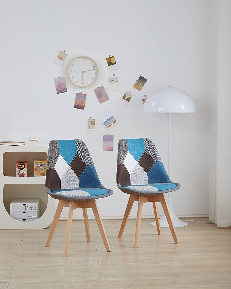 Pack de 4 Sillas Eames Patchwork Wood - Celeste