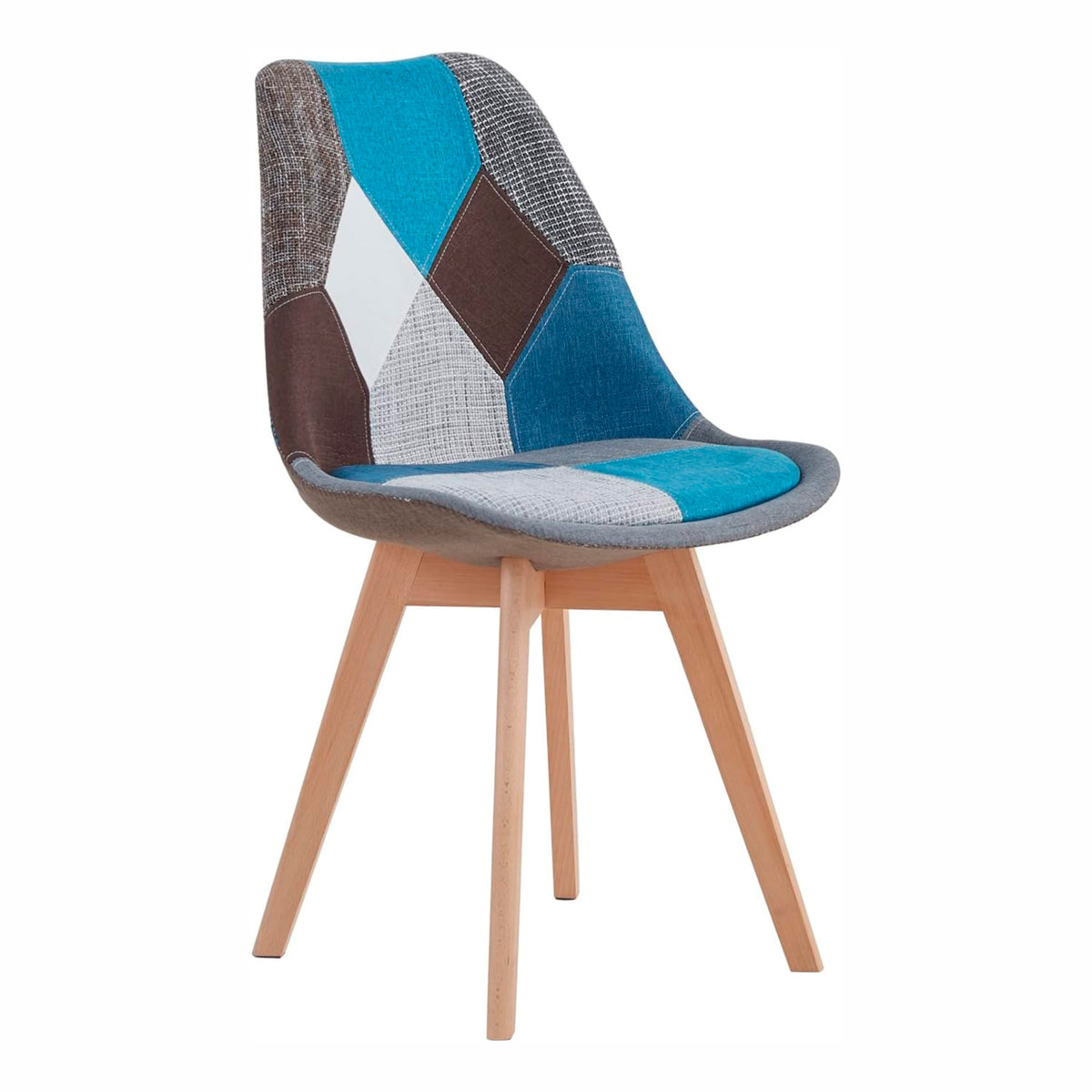 Pack de 4 Sillas Eames Patchwork Wood - Celeste