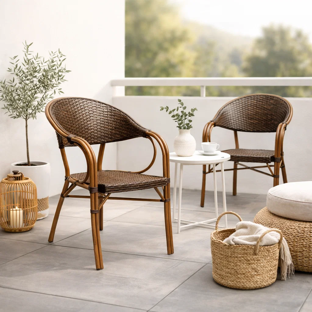 Silla Bistro Parisina Rattan con reposabrazos Jolie - Café Oscuro