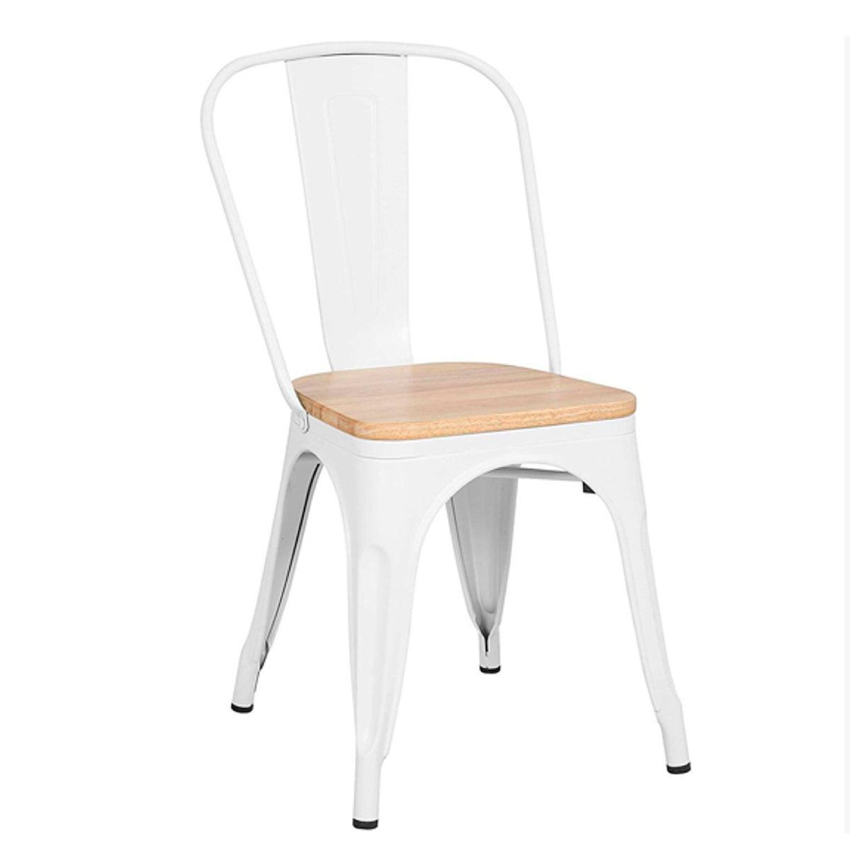 Silla Tolix con asiento de madera clara - Blanca