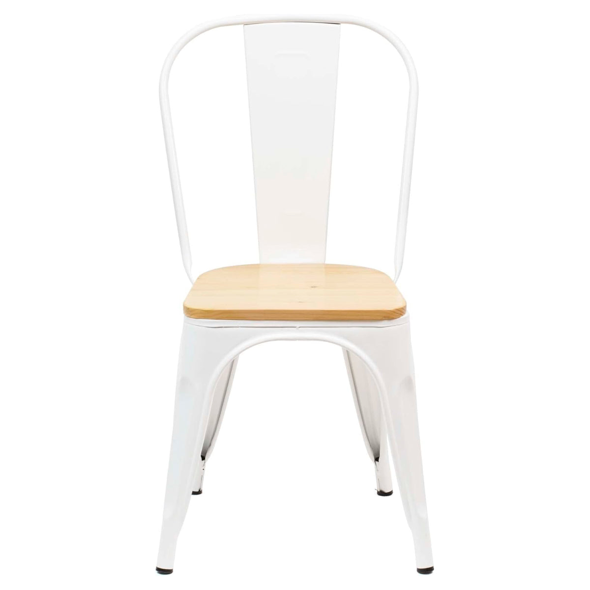 Silla Tolix con asiento de madera clara - Blanca