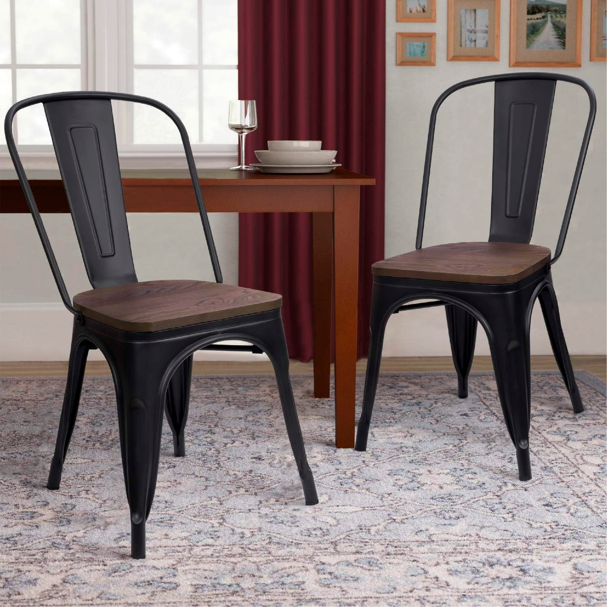 Silla Tólix Asiento de Madera Oscuro - Negra