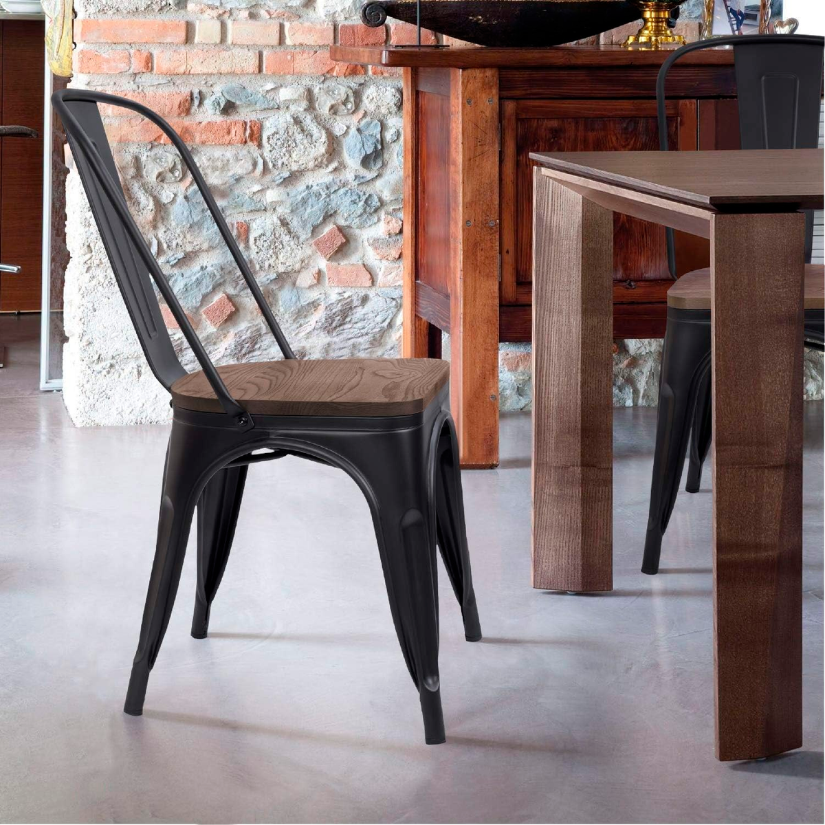 Silla Tólix Asiento de Madera Oscuro - Negra