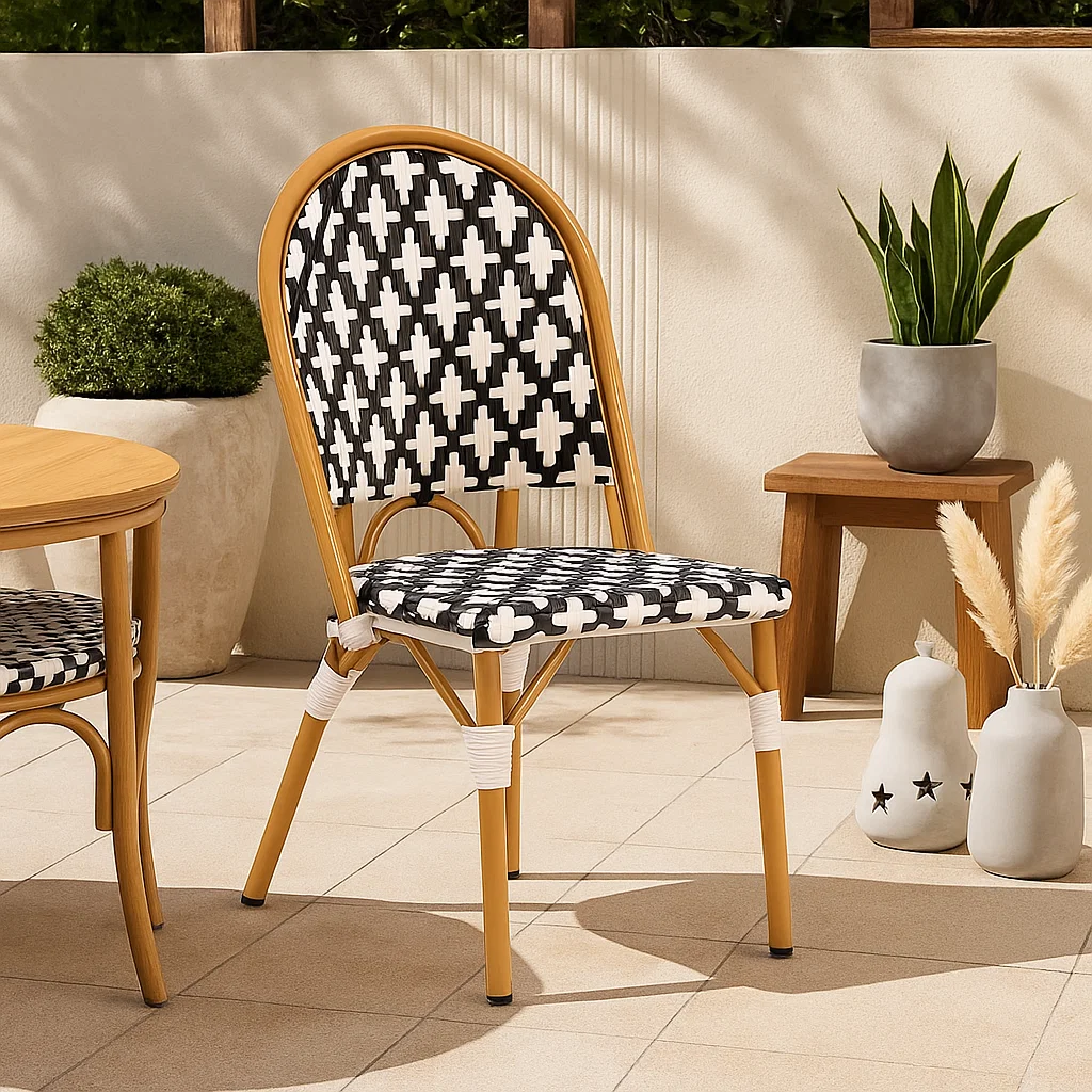 Silla de Jardín Parisina con Diseño Geométrico Trenzado