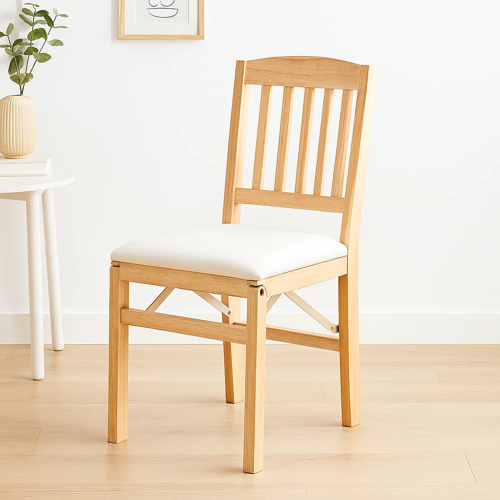 Pack de 2 Sillas Moderna Plegable de Madera Clara con Tapizado Neutro
