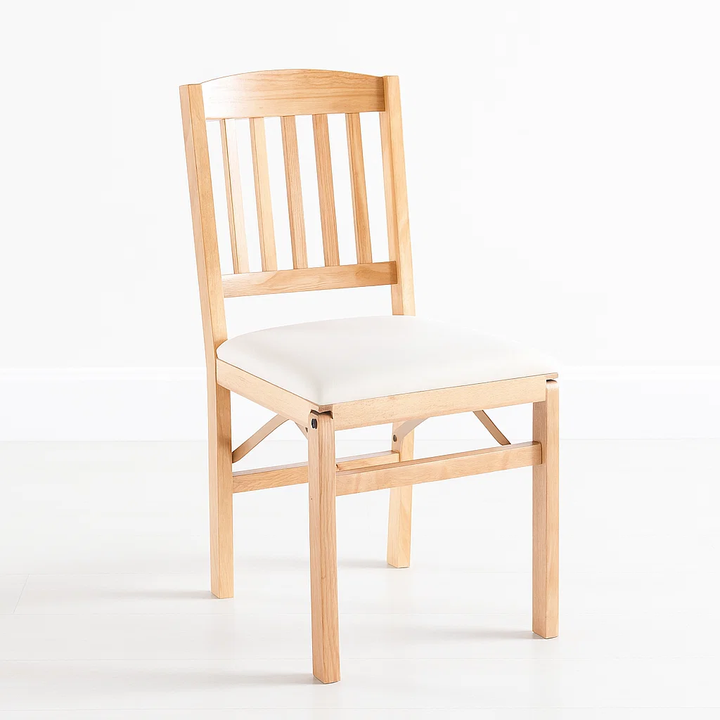 Pack de 2 Sillas Moderna Plegable de Madera Clara con Tapizado Neutro