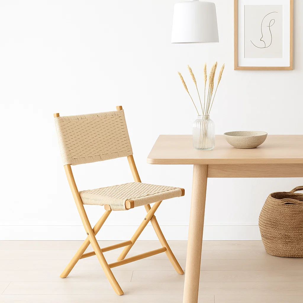 Silla Nido Plegable de Madera Rattan Natural