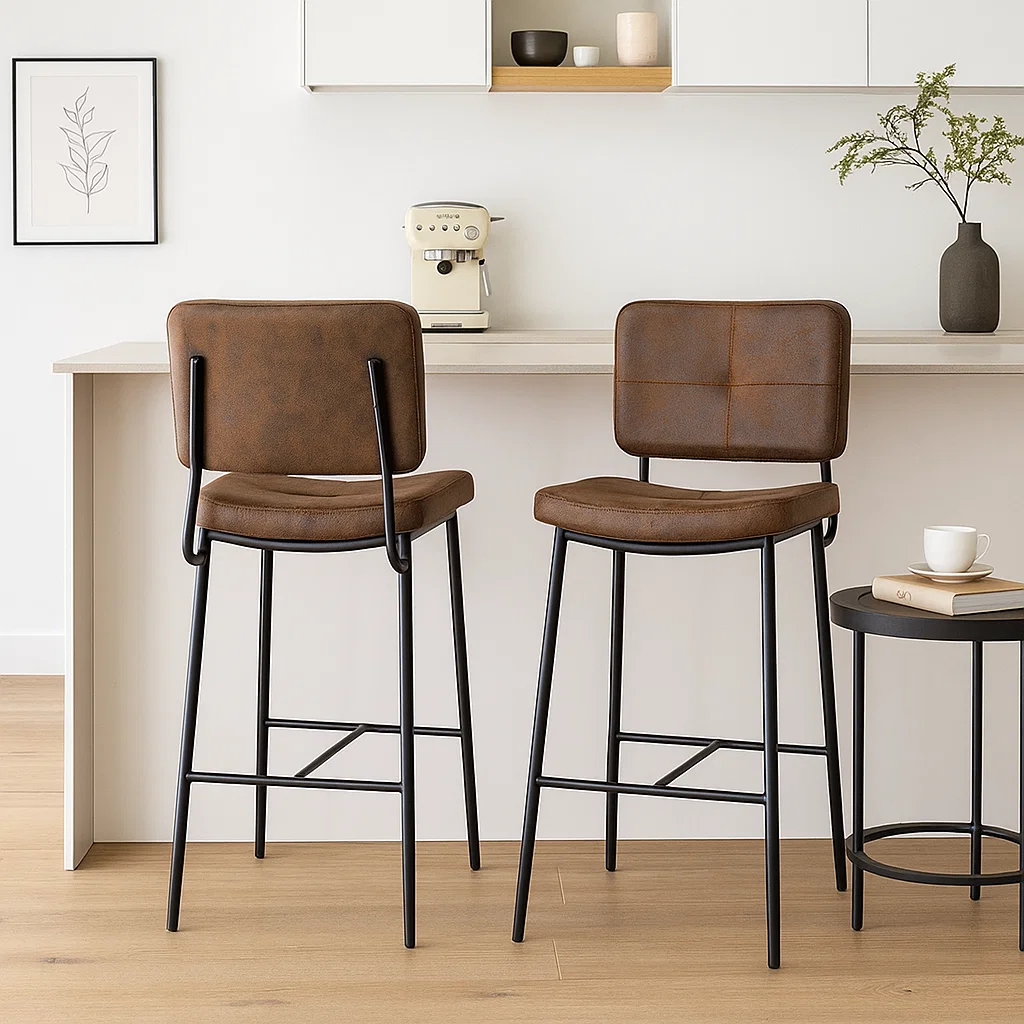 Pack de 2 Taburetes Alto Bronx Café Vintage con Patas Metálicas Negras