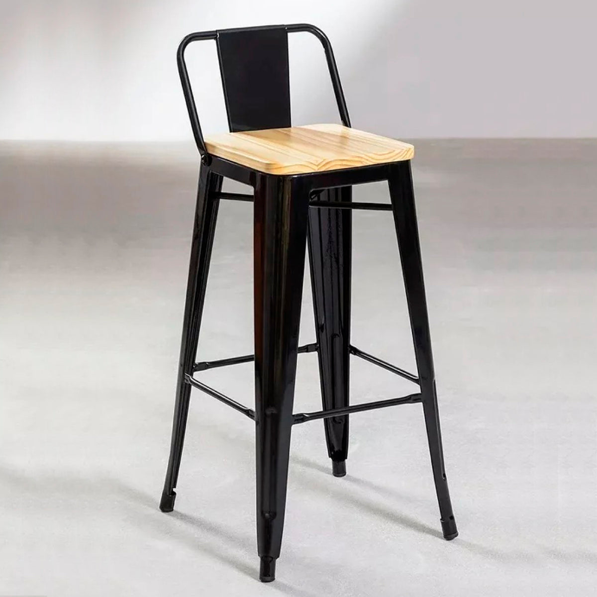 Pack de 4 Taburetes Tólix Alto 77 cms - Negro con asiento de Madera Clara