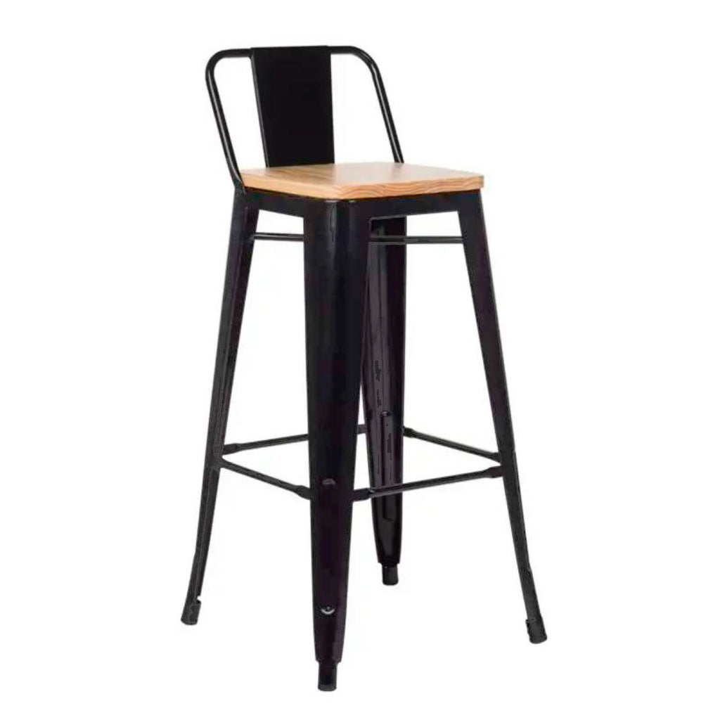 Pack de 4 Taburetes Tólix Alto 77 cms - Negro con asiento de Madera Clara