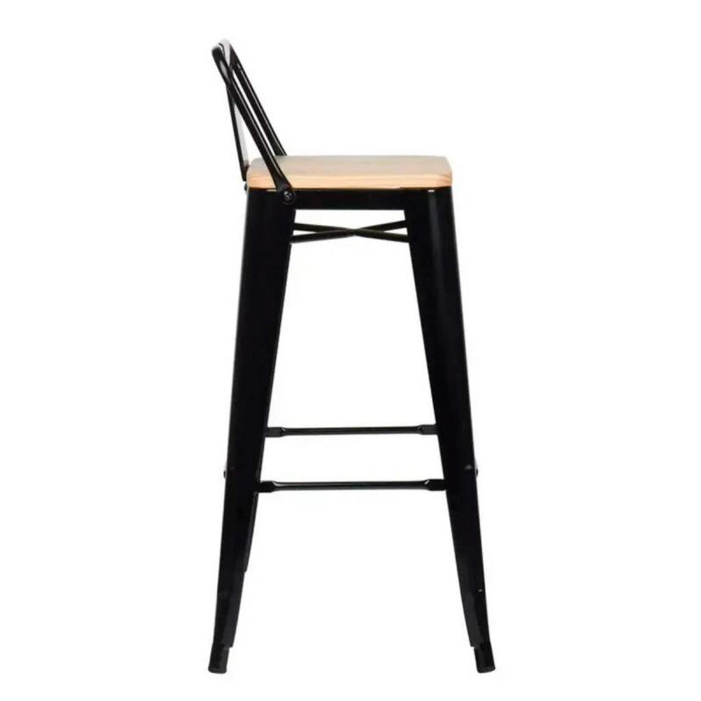 Pack de 4 Taburetes Tólix Alto 77 cms - Negro con asiento de Madera Clara