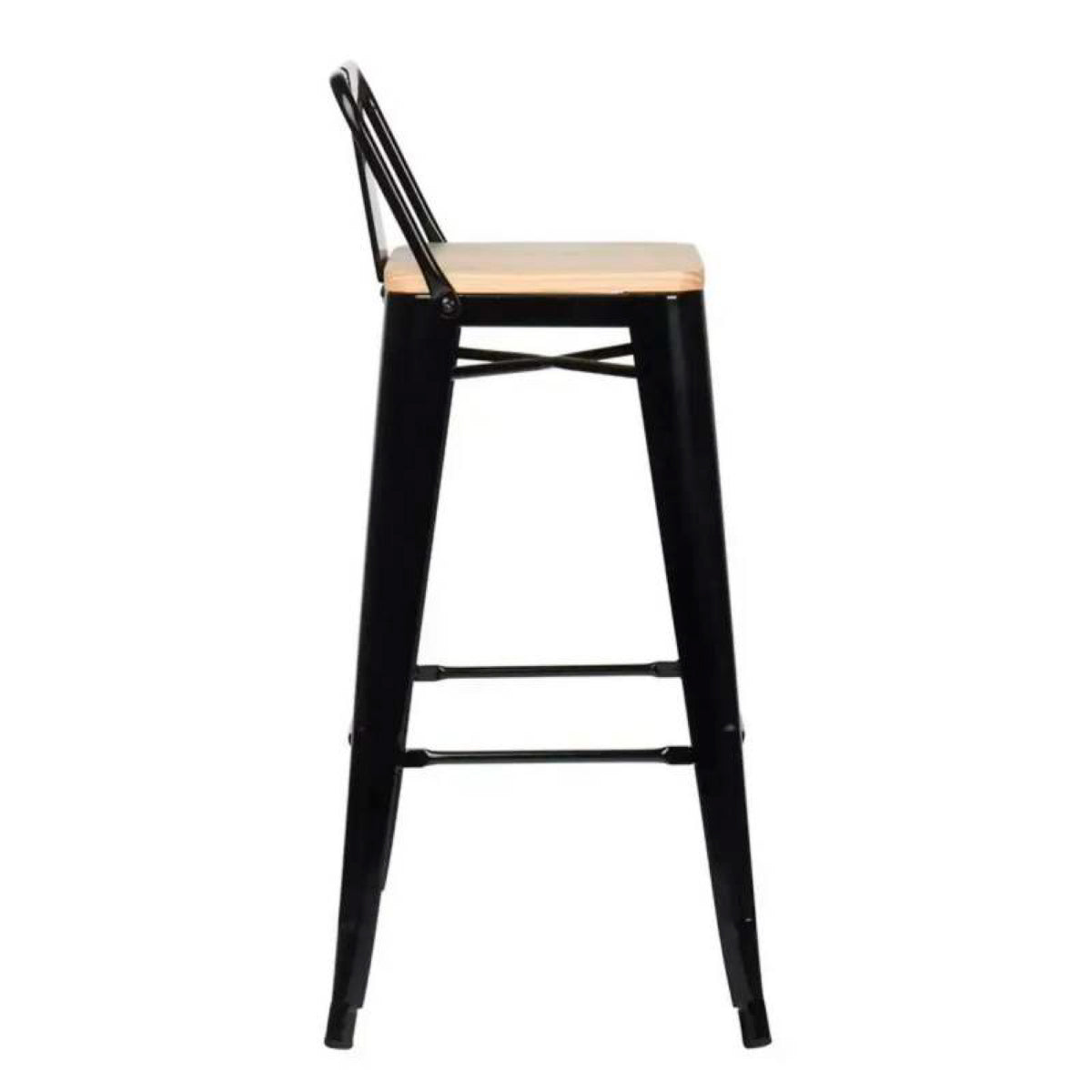 Pack de 4 Taburetes Tólix Alto 77 cms - Negro con asiento de Madera Clara