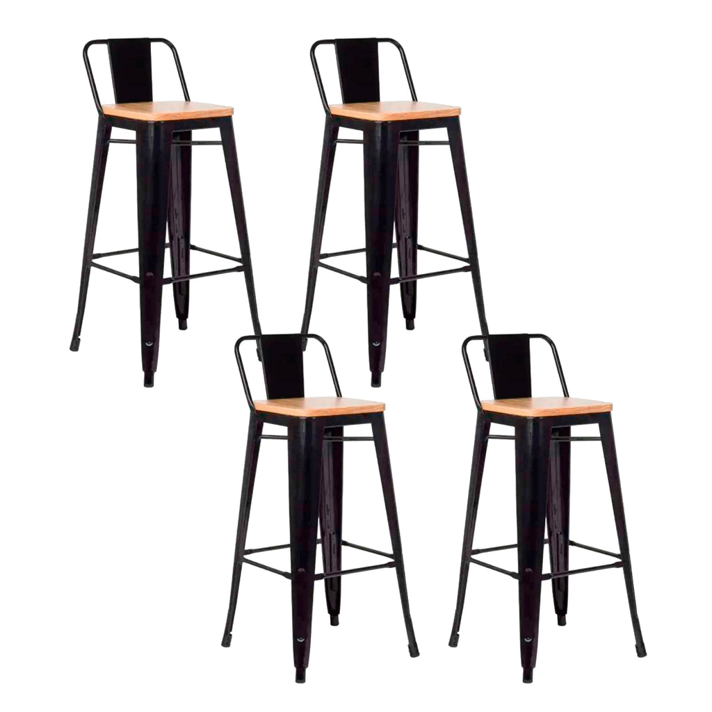 Pack de 4 Taburetes Tólix Alto 77 cms - Negro con asiento de Madera Clara