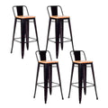 Pack de 4 Taburetes Tólix Alto 77 cms - Negro con asiento de Madera Clara