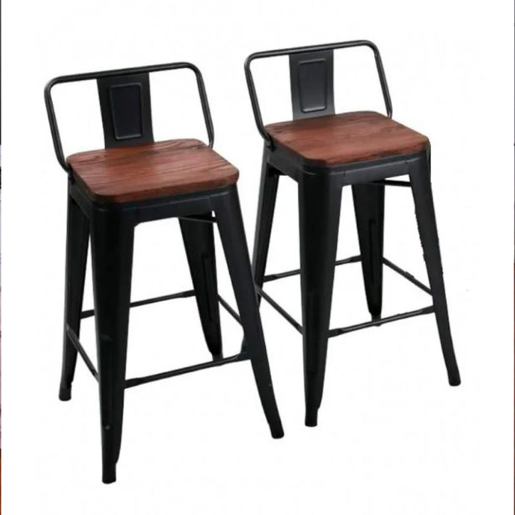 Taburete Tólix Alto 77 cms - Negro con asiento de Madera Oscura