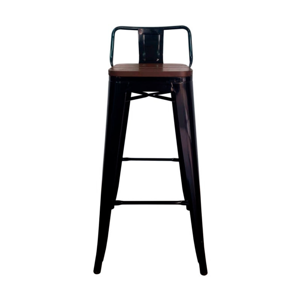Taburete Tólix Alto 77 cms - Negro con asiento de Madera Oscura