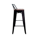 Taburete Tólix Alto 77 cms - Negro con asiento de Madera Oscura