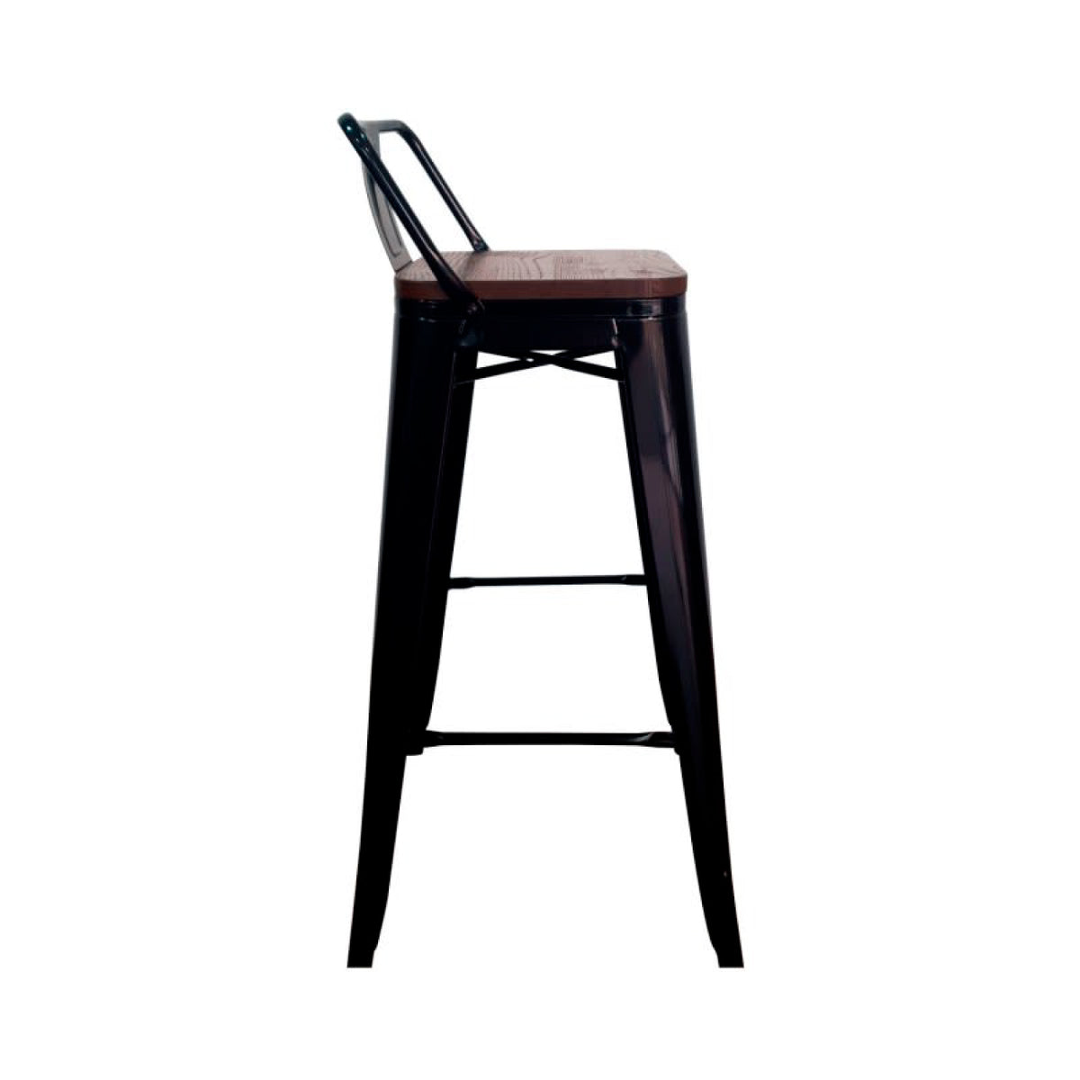 Taburete Tólix Alto 77 cms - Negro con asiento de Madera Oscura