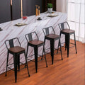 Taburete Tólix Alto 77 cms - Negro con asiento de Madera Oscura